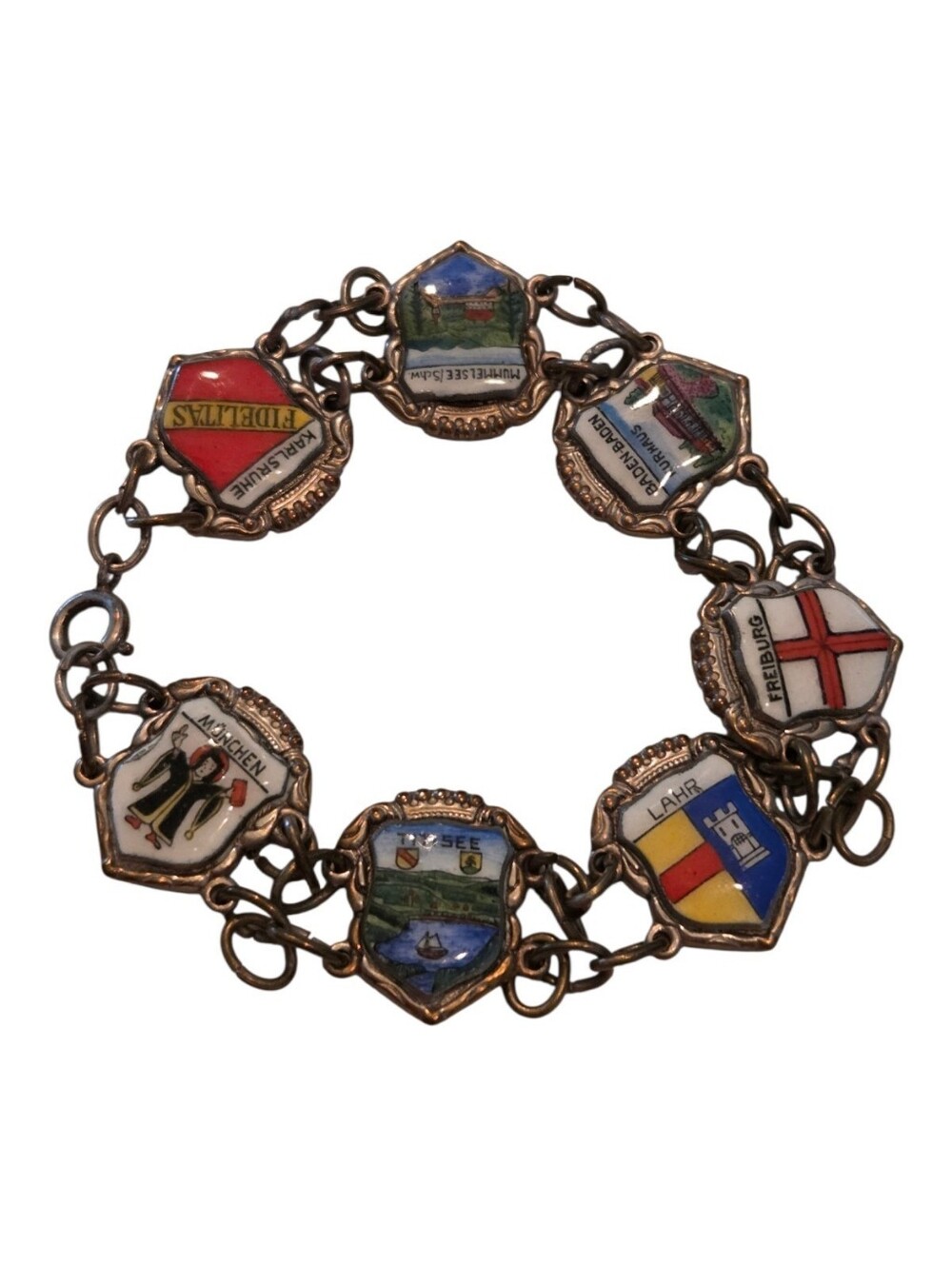 Vintage German Travel Shield Charm Bracelet Black Forest Souvenir Small Size